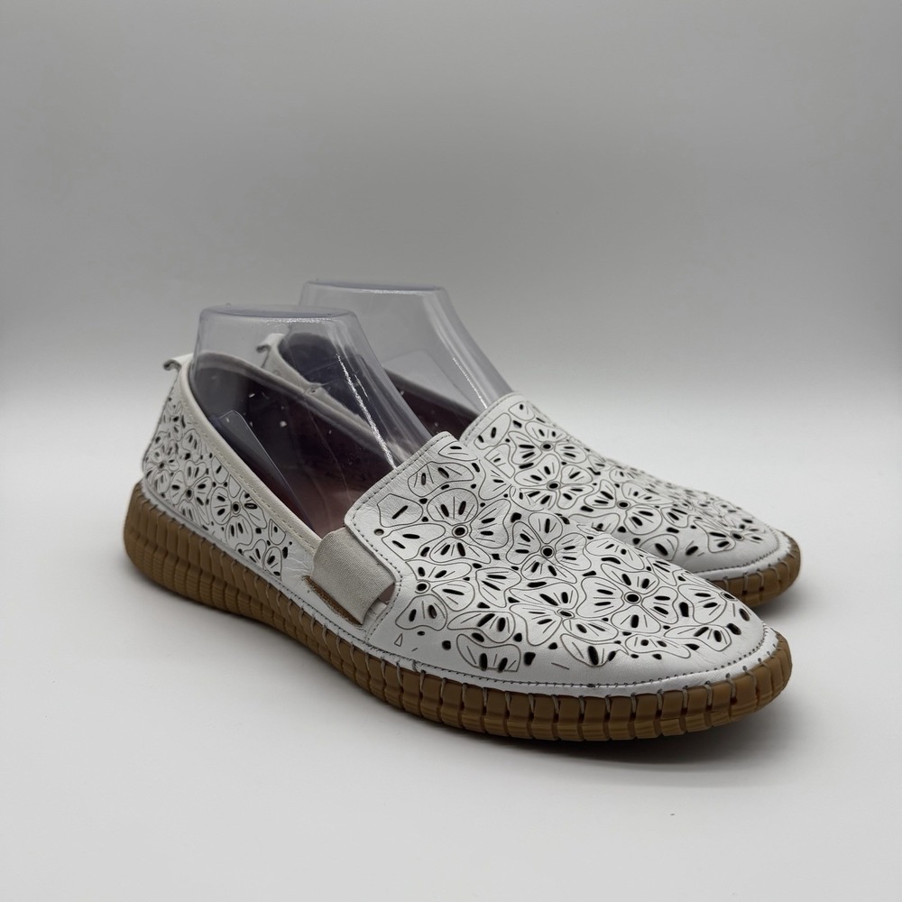 Spring Step Jookin Floral Perforated Leather Slip On Shoes White EU 42 US 11